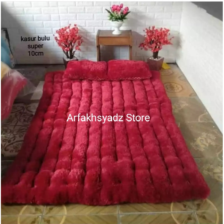 Kasur Gender tebal kualitas No. 1 eksekutif (isi padat, bulu lebat-panjang-lembut, 2 bantal) uk real