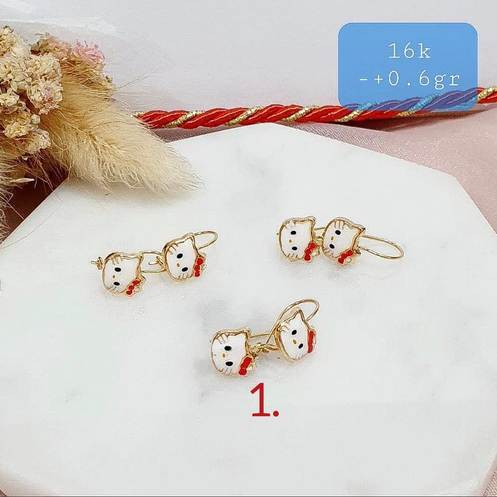 Banyak motif yaa Anting anak dan dewasa emas asli kadar 700 70 16k hello kitty boneka strawberry gold gantung giwang kerabu hooks anak