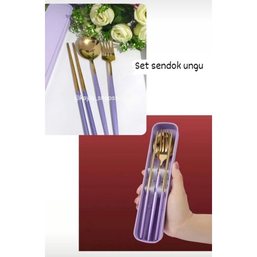 set sendok garpu sumpit ungu lilac ungu muda
