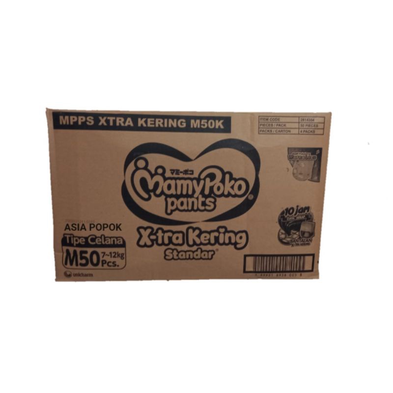MAMYPOKO PANTS XTRA KERING M 50 POPOK CELANA BAYI ANAK MANY POKO - 4 PACK (KARTON)