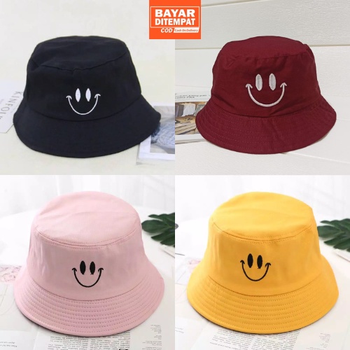 Bucket Hat Bordir Smile Korean Style Laki Perempuan Remaja Dewasa