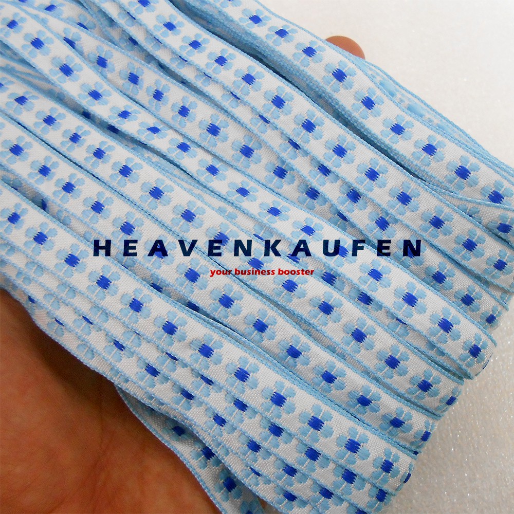 Renda Tepi Pita Renda Lebar 1 cm Motif Bunga Warna Biru Langit - Biru Harga Per Rol isi 22 Meter