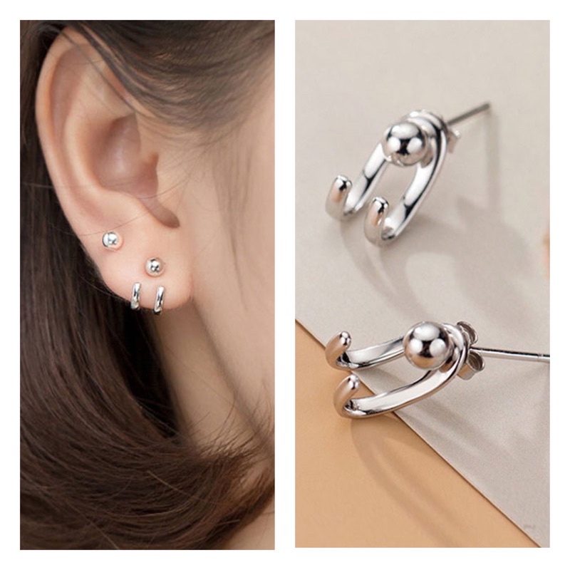 Anting Kait Model double thread Bahan silver needle Dapat Dilepas