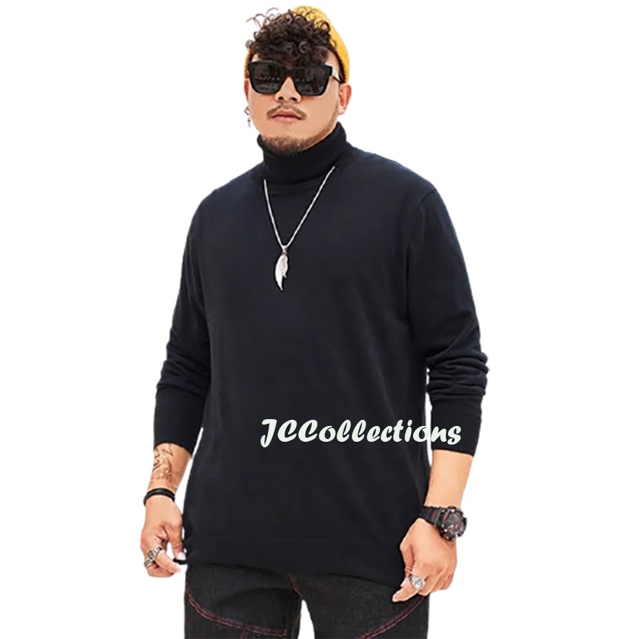 Sweater Turtleneck Big Size 3XL Pria Rajut /  Knitting Jumbo Sweater Roundhand - JCCollections-Hitam Big