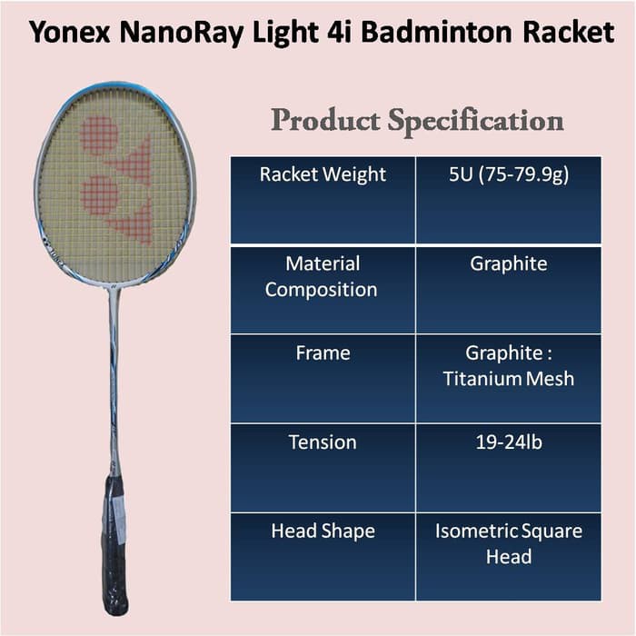 Yonex Nanoray Light 4i- 5U-G4 Badminton Raket (White/Blue)  100% ORI