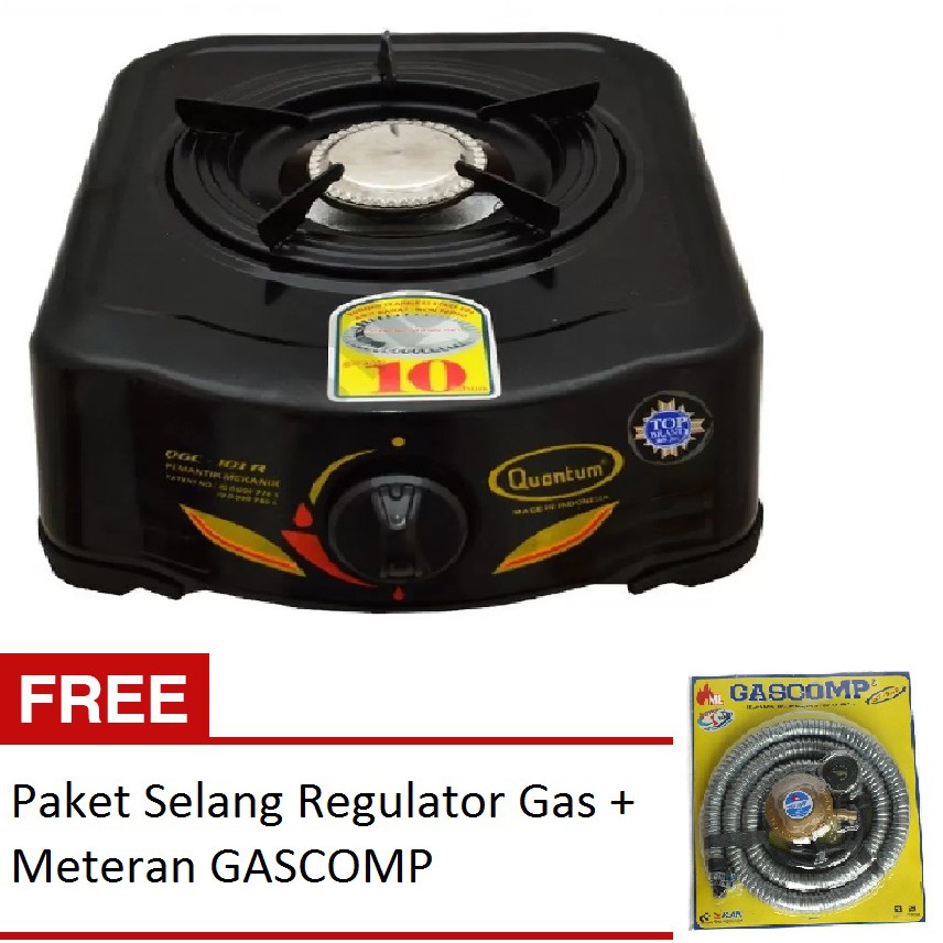 QUANTUM Kompor Gas 1 Tungku QGC101R FREE GASCOMP Paket Selang Regulator Gas