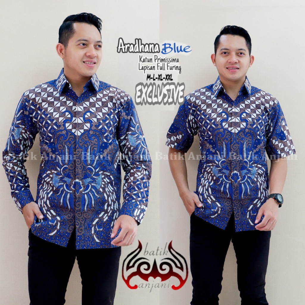 ARADHANA BLUE ANJANI KEMEJA BATIK SOLO PRIA LENGAN PANJANG PENDEK LAPIS FURING ATASAN BATIK PREMIUM MODERN KATUN HALUS HARJA NAVY NOGO MERAH GRAHA LASEM NAKULA  GANDEWA 2 MAHESWARA PEKSI LAWASAN PEKSI LASEM GURDHO PARI GURDHO PARI 2 NOGO BLUE CENDRAWASIH