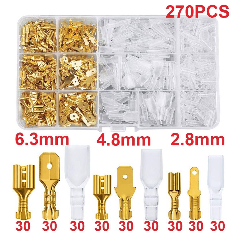 Terminal Wire Crimp Connector Spade Kit 270 PCS - 120 PCS - Terminal konektor kabel listrik - Skun kabel - konektor penyambung kabel cepat - Kabel Kawat TEMBAGA Terisolasi - Konektor Kabel Listrik