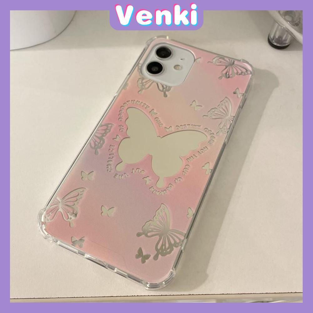 iPhone Case Acrylic HD Mirror Laser Airbag Shockproof Protection Camera Cute Pink Butterfly Compatible For iPhone 11 iPhone 13 Pro Max iPhone 12 Pro Max iPhone 7 Plus iPhone xr