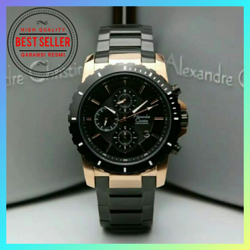 Alexandre Christie AC 6141 Hitam Rosegold Jam Tangan Pria Analog Cronografh