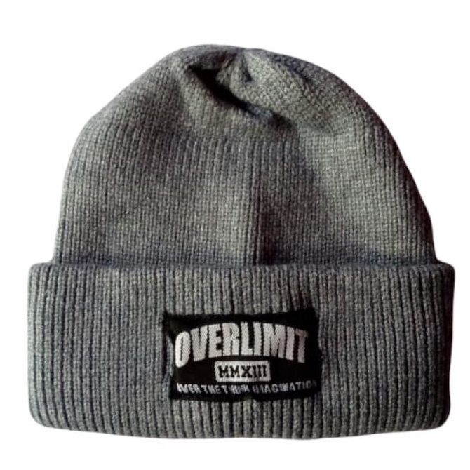 Beanie Hat OVERLIMIT Pria Wanita | Topi Rajut Distro | Bennie Hat Dewasa Tebal-Abu Muda