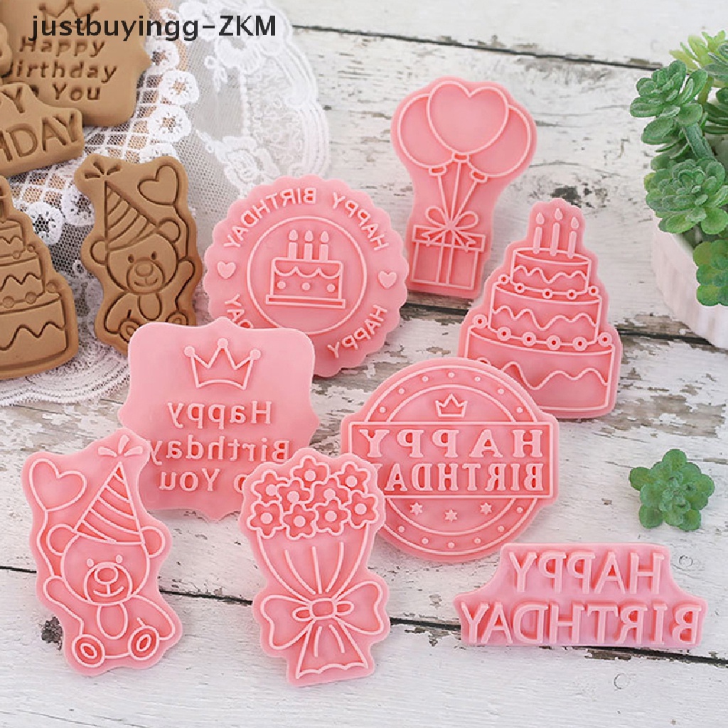 8pcs / Set Cetakan Kue / Biskuit 3D Bahan Plastik Untuk Dekorasi Pesta Ulang Tahun Anak