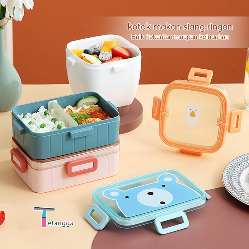 Warna double layer PP Wheat Straw Tempat makan Bento Kotak Bekal/Jerami Gandum lunch box 1000 ML dengan free Sendok