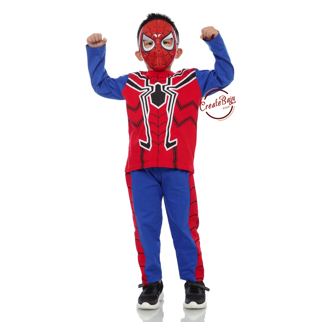 Setelan Topeng Kostum Anak Laki-Laki Hayami 2-7 Thn Spidermen GRATIS TOPENG SPIDERMEN