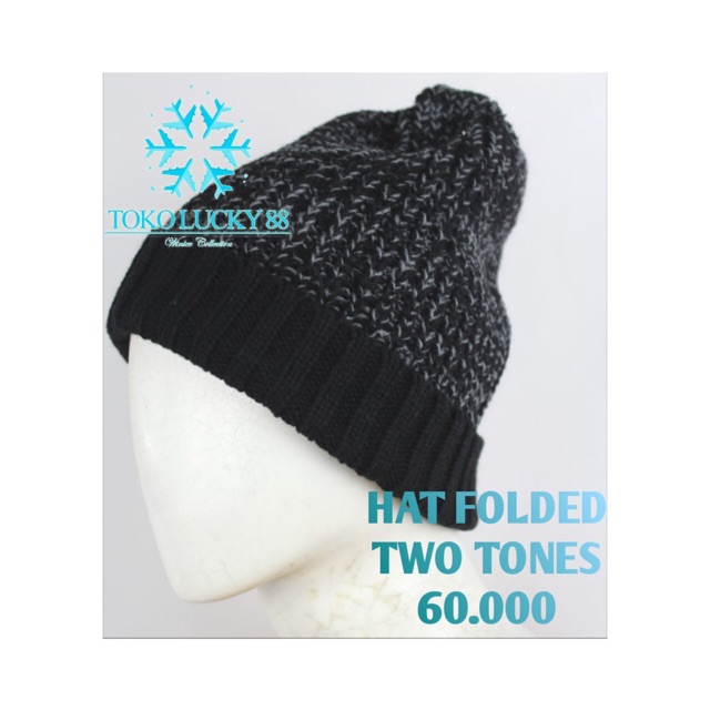 IMPORT Hat Folded Two Tones Topi Kupluk Rajut Wool