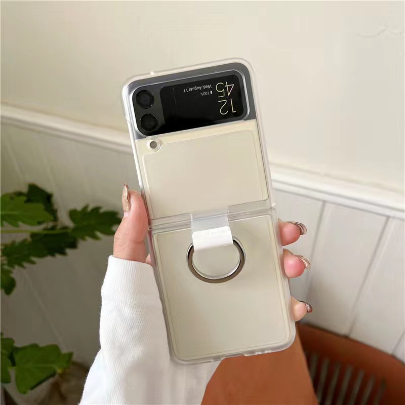 case samsung galaxy z flip 4 5g premium clear cover with ring casing