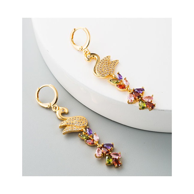 LRC Anting Tusuk Fashion Color Swan Leaf Zircon Tassel Earrings D66105