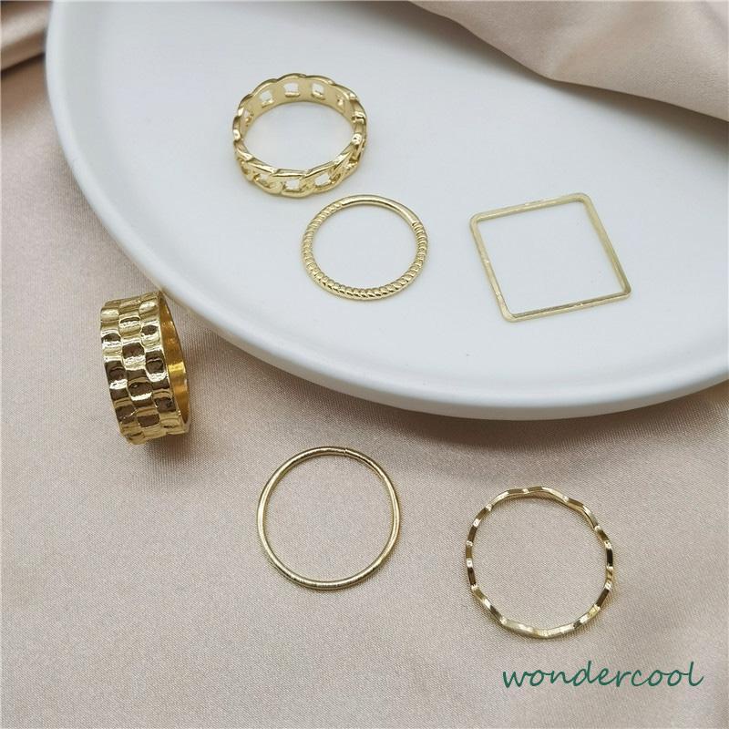 4pcs / Set Cincin Jari Telunjuk Bentuk Geometris Gaya Retro Untuk Wanita-Won