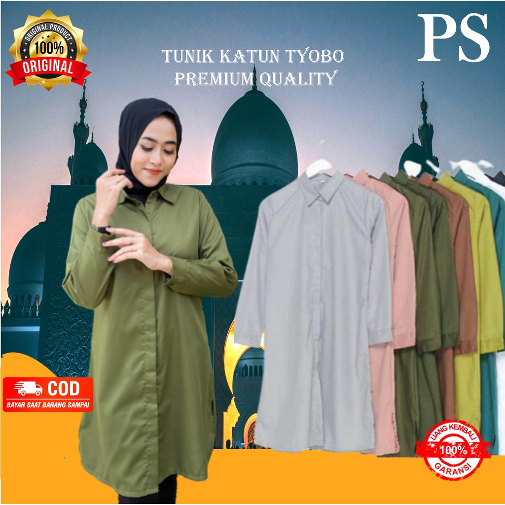 Kemeja Tunik Wanita Remaja Dewasa Lengan Panjang Katun Toyobo Import Baju Atasan Blouse Polos Muslim