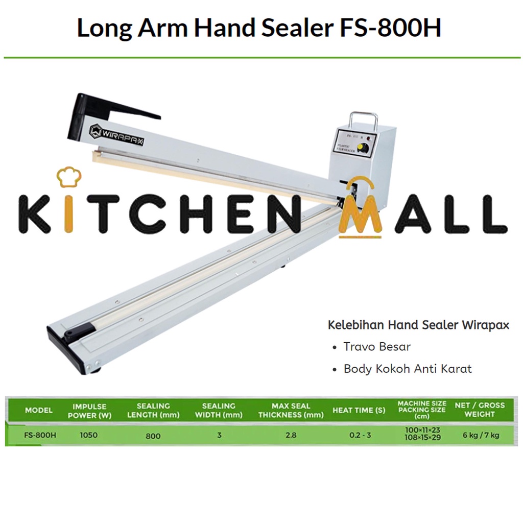 WIRAPAX FS-800H HAND SEALER / MESIN PENYEGEL PLASTIK WIRATECH