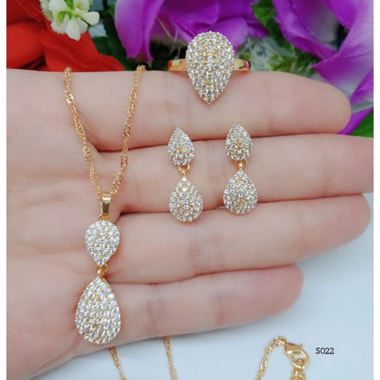 SET Perhiasan Kalung+Liontin+Cincin+Anting Xuping Permata Lapis Emas 18k S021 S022