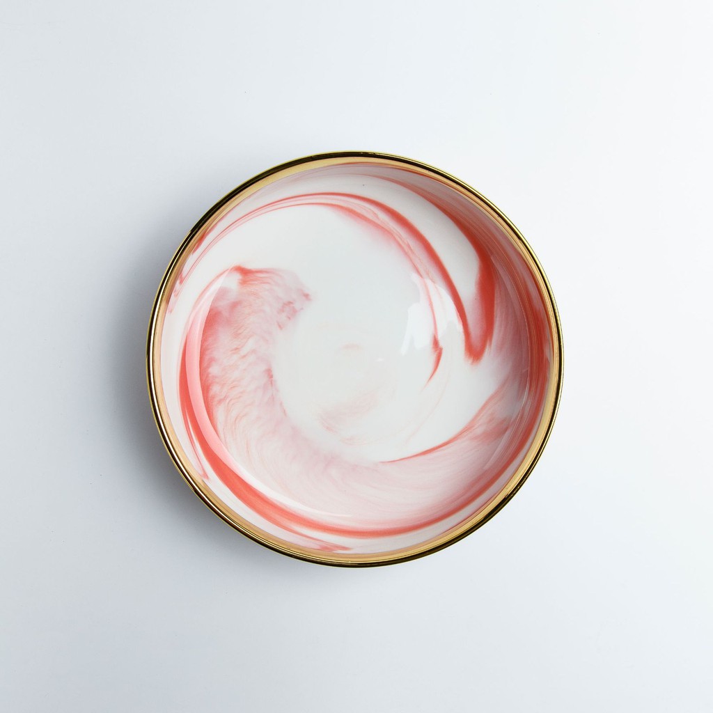 PIRING PINK MARBLE KERAMIK LIST EMAS ELEGAN/ PIRING KERAMIK PINK MOTIF MARMER LIST GOLD ELEGAN MEWAH-6 INCH SHALLOW PLATE