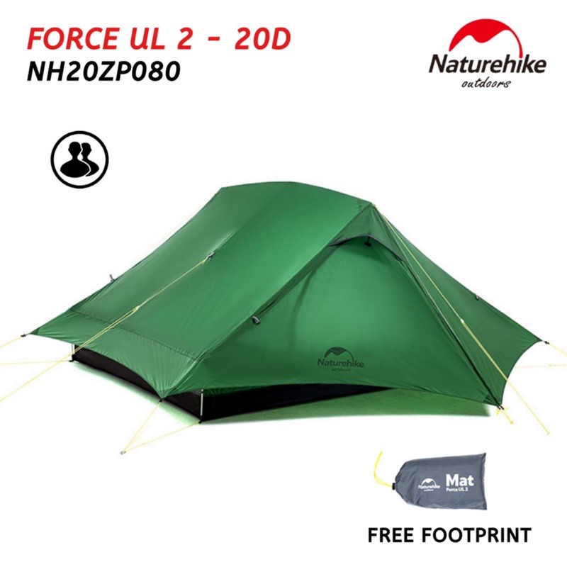TENDA NATUREHIKE ULTRALIGHT FORCE UL 2 20D NH20ZP080 2 ORANG 4 MUSIM TENT CAMPING DOUBLE LAYER