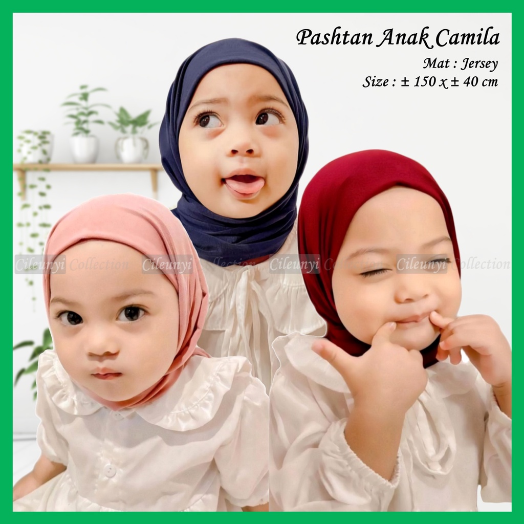 Pashmina Anak Camila Pashtan Anak Jersey Premium Hijab Pasmina Instan Camilla Jilbab Bayi 0 sampai 6 Tahun Kerudung 1 Slup Adem Aman Tanpa Peniti