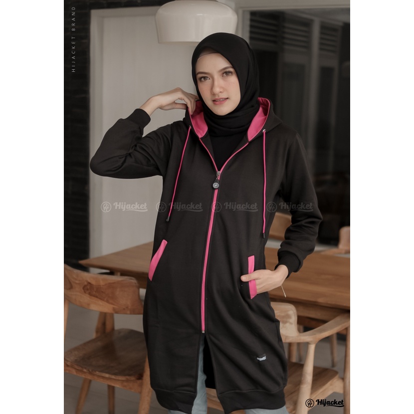 JAKET SWEATER WANITA MUSLIMAH - Hijacket Basic Black Switer Hoodie Panjang Hijaber Hijabers Syari