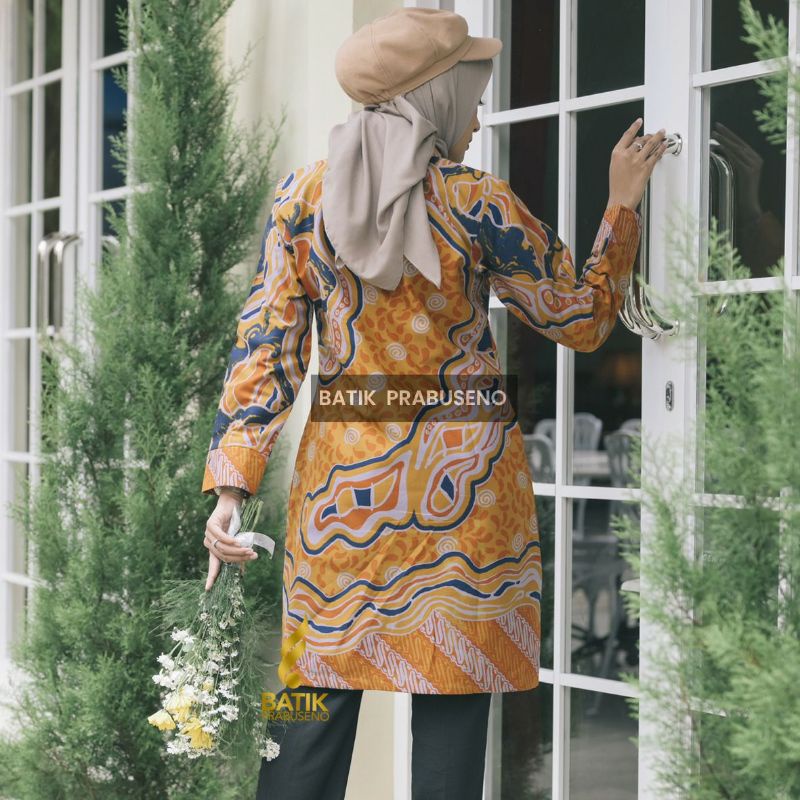Clara Tunik Batik Wanita Atasan Batik Prabuseno Original Batik Solo Busui Friendly Lengan Panjang Ba