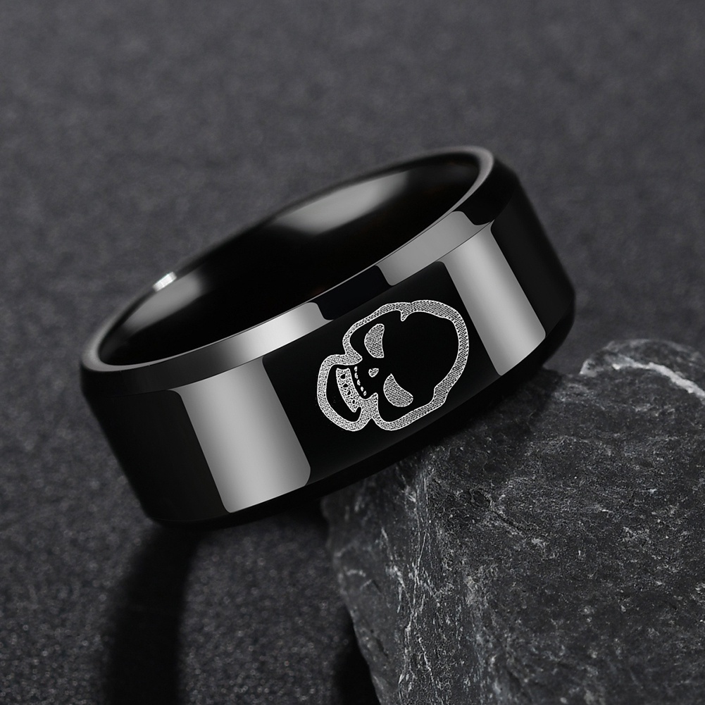 Hu Hu Hu Hu Hu Alat Bantu Pasang Kacamata♡ Cincin Stainless Steel Motif Print Tengkorak Untuk Pria / Pesta / Club