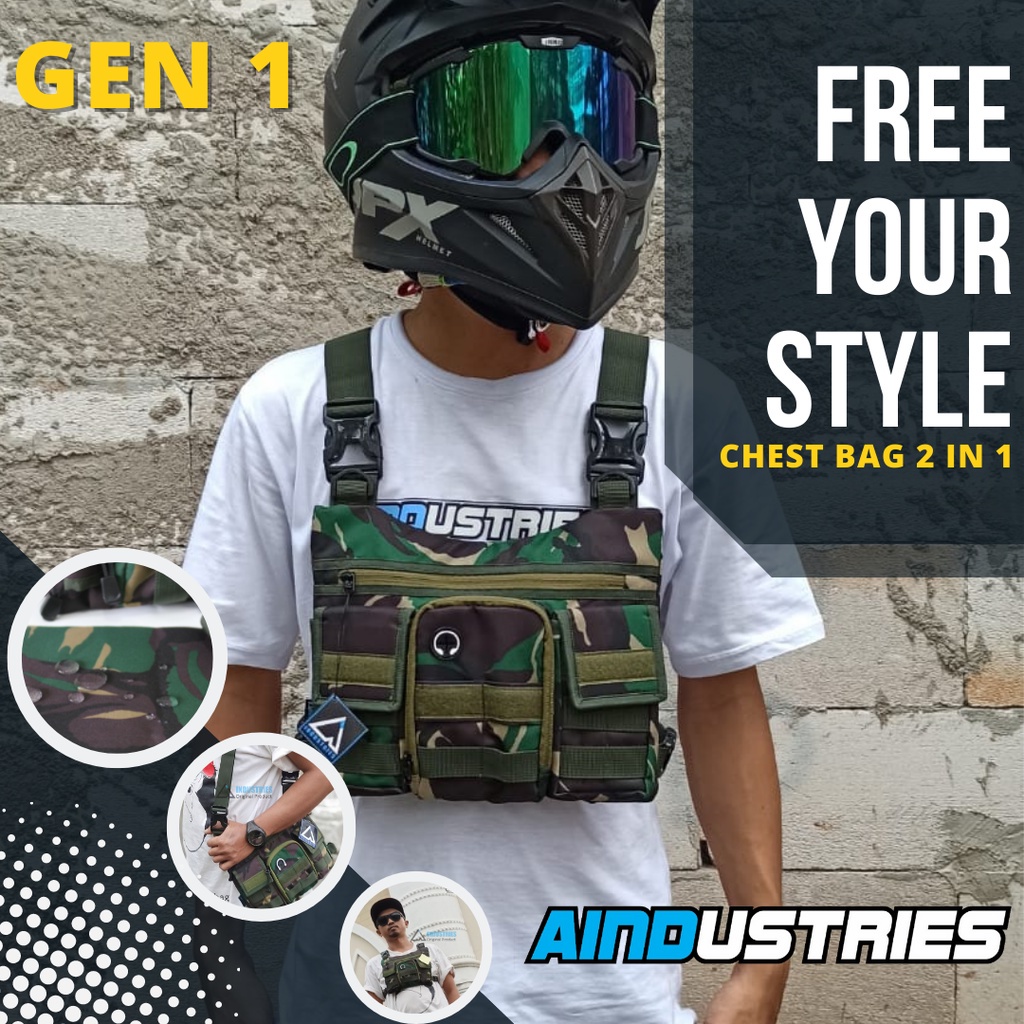Tas Army 2in1 Original Warna Tentara Tni Ad Hijau Loreng Selempang Dada Tactical Motif Pemburu Chest
