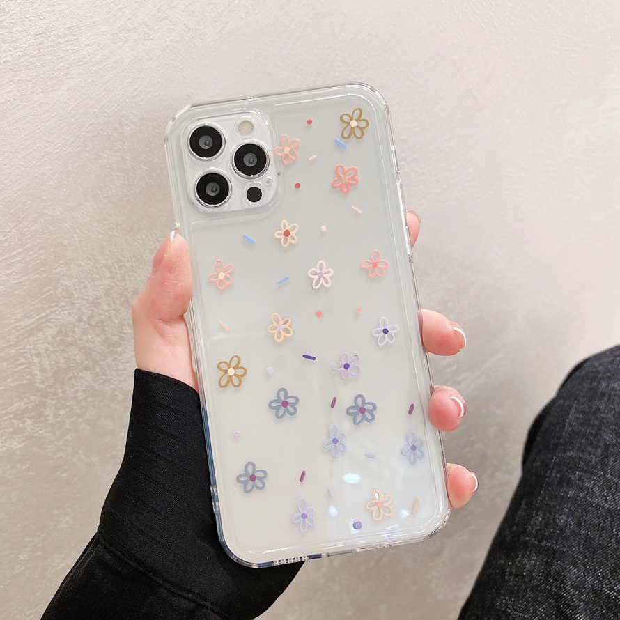 【Ready Stock】Small Fresh Flower Transparent Case Compatible for iPhone 14 13 12 11 Pro Max X XR Xs Max 6 6s 7 8 Plus 12 13 MIni Precision Hole TPU Soft Silicone Mobile Phone Case Protective Back Cover