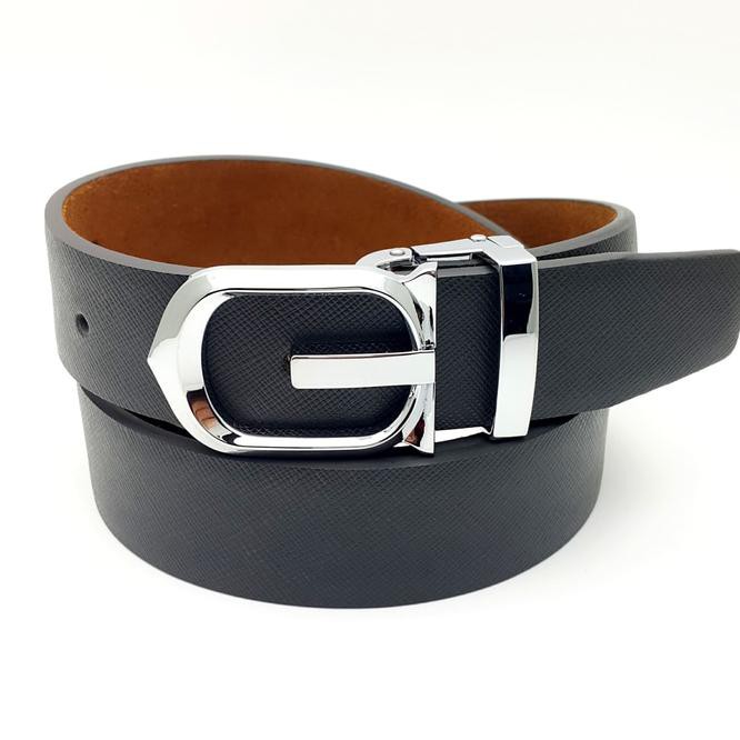 607J Sabuk - - Ikat Pinggang Pria - Kulit Asli  Tusuk Gucci  Silver  Ed Top