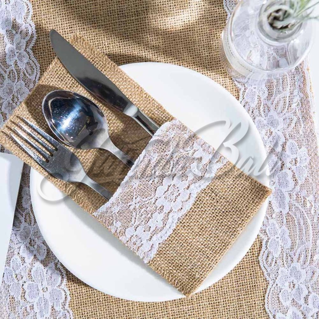 Agen Garudabali Tatakan Sendok Garpu Burlap Lace Rustic Goni Gelas Wedding Taplak Meja Cutlery Holder qkDR8lUVVpm5j