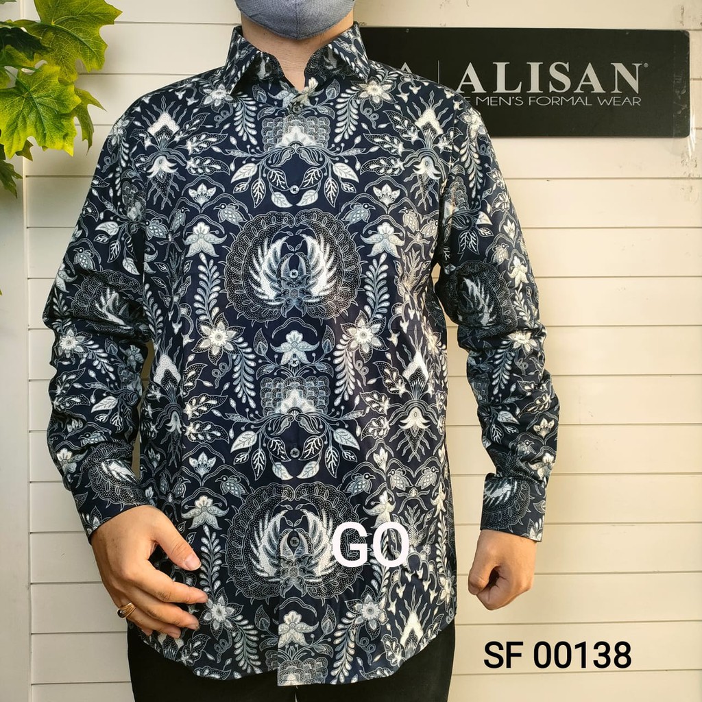 gof ALISAN KEMEJA Pakaian Pria Hem Kemeja Batik Kombinasi Lengan Panjang Original Bagus Full Print