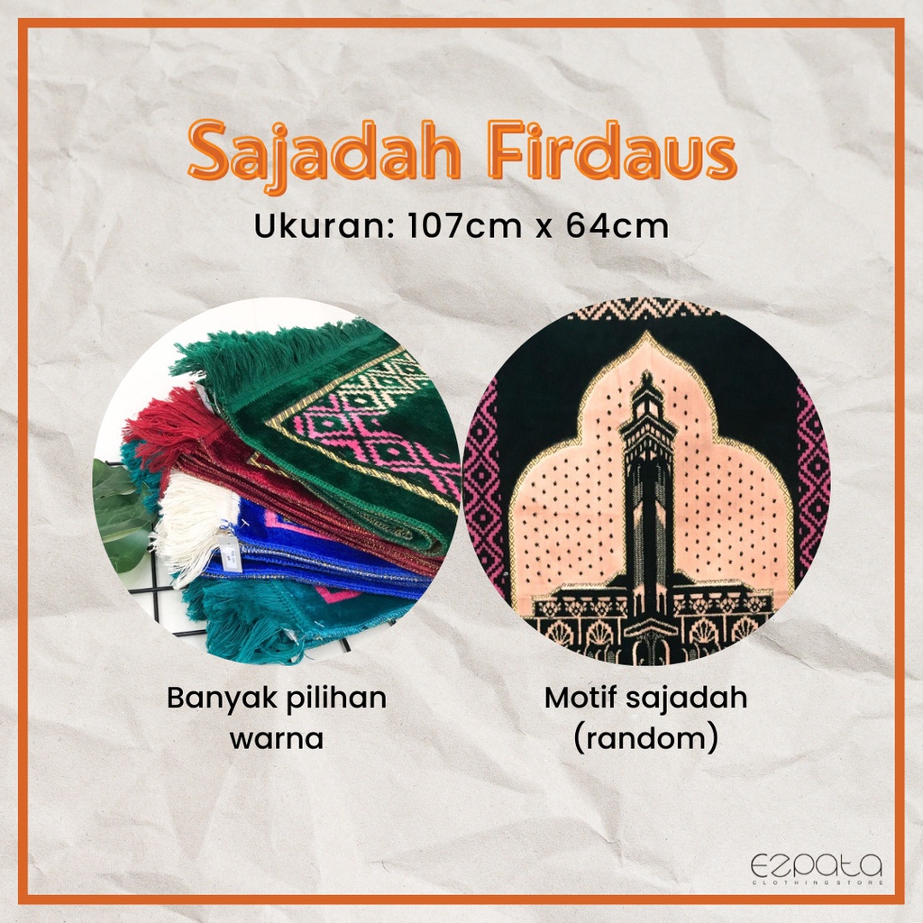 Ezpata Sajadah Sholat Firdaus Turki Tebal Lembut Ukuran Besar 107x64cm Motif Islamic Super Murah Berkualitas Motif Warna Random