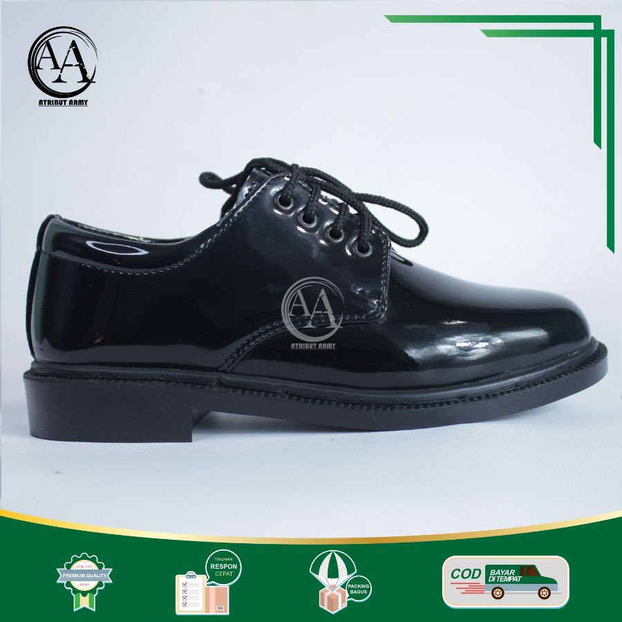 Sepatu PDH Pendek TNI Satpam Security Sepatu Dinas Kerja Polri TNI AD Hitam Glossy Guru Perkantoran PNS Pria - DT01
