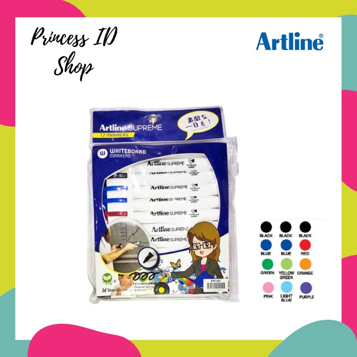 

SPIDOL PAPAN TULIS WHITEBOARD MARKER SET 12 COLOURS ARTLINE SUPREME EPF-507