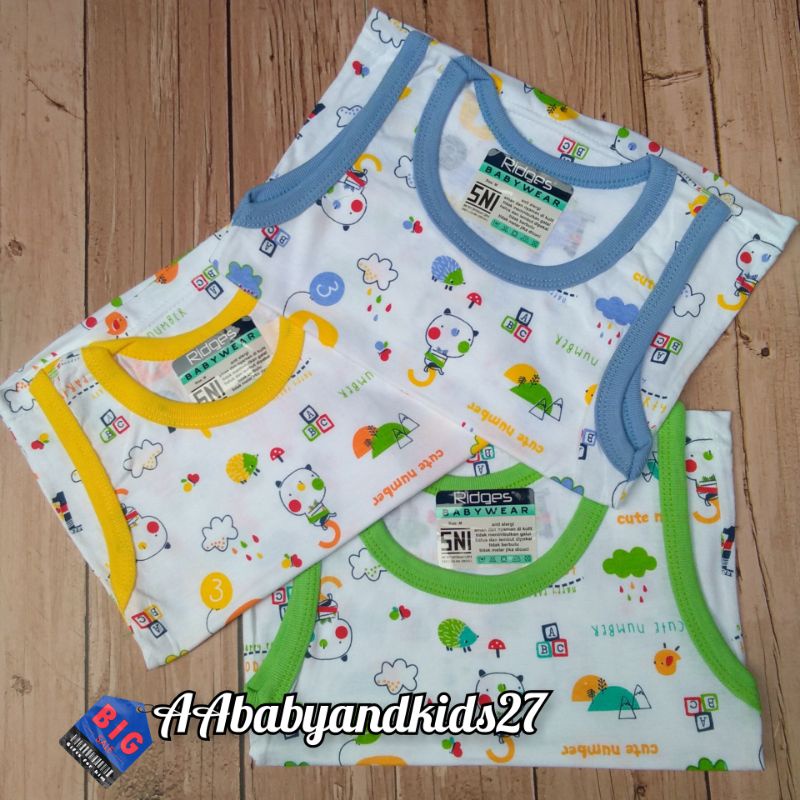 Ridges 3PC Kaos Bayi Lengan Kutung Full Print Ukuran S M L XL Lembut dan SNI