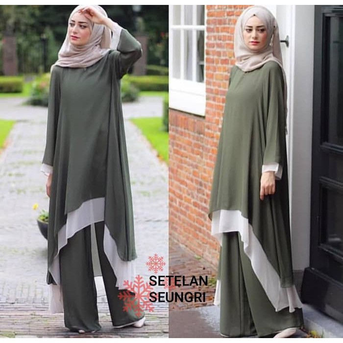 gamis STELAN SEUNGRI HIJAU ARMY [Gamis 0100] SDY Baju Gamis Wanita Terbaru