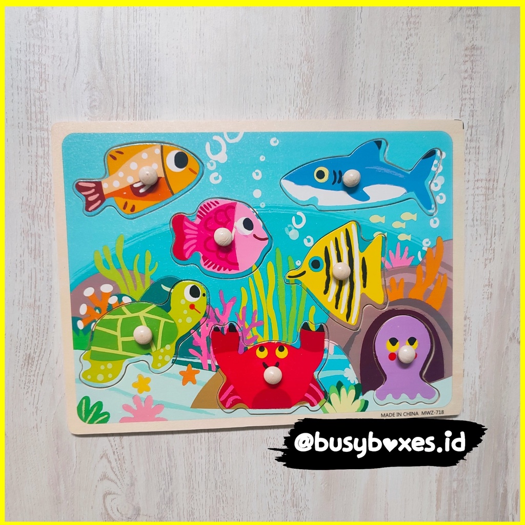 [busyboxes.id] Mainan Puzzle kayu Knob 7 keping Hewan Laut sea animals