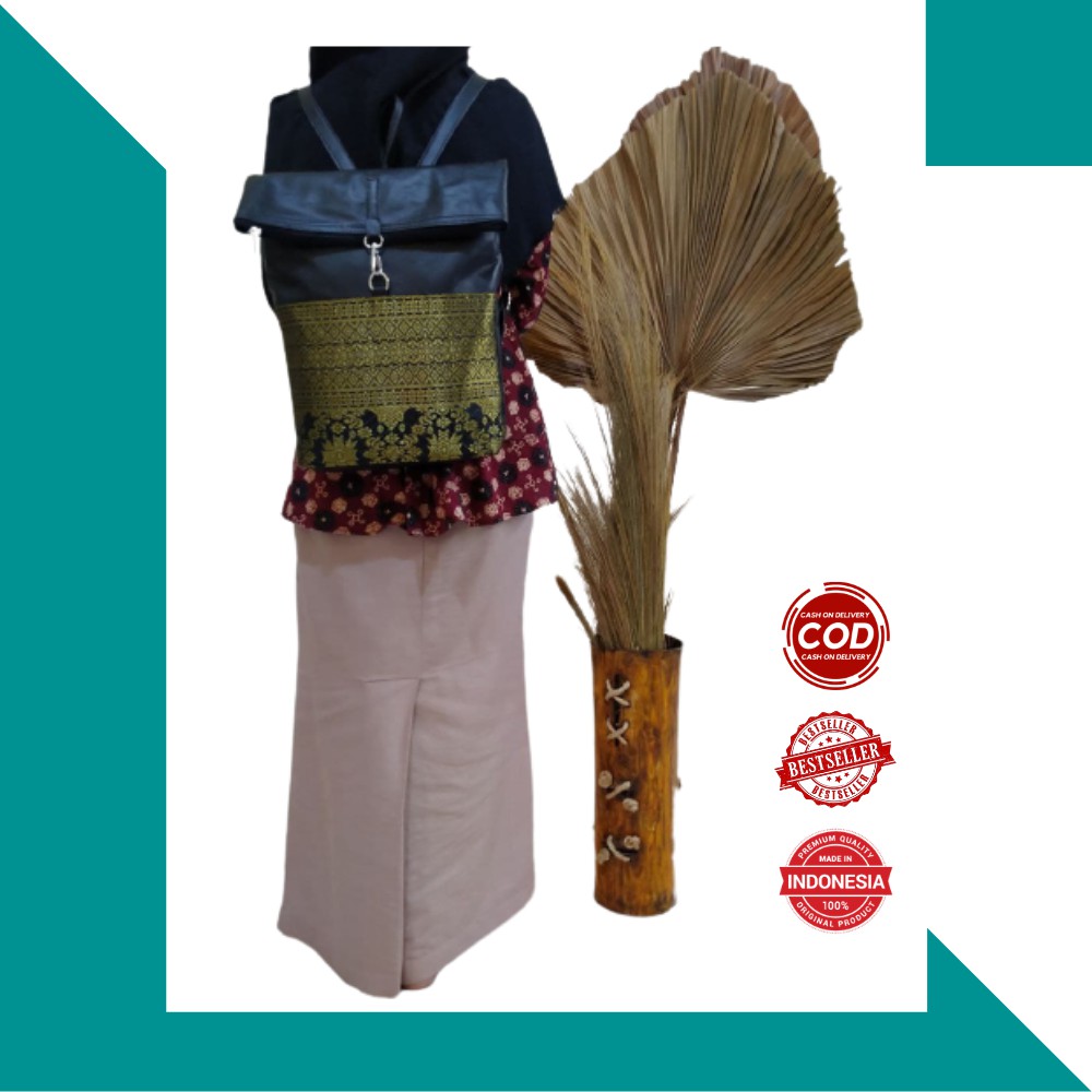 Tas Wanita / Backpack / Songket Palembang / Tas Ransel Wanita / Tas /  Tas Songket / Gold