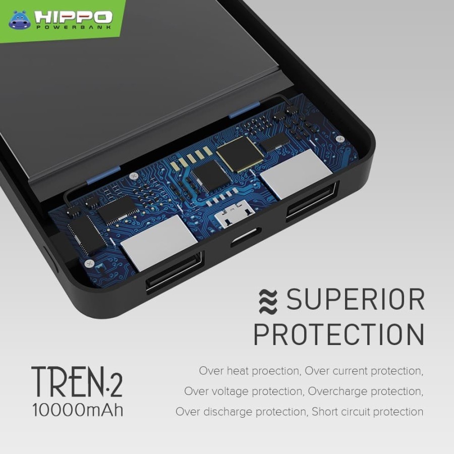 Hippo Power Bank Tren 2 10000mah 2 Dual USB Port Powerbank Original 10000 mAh