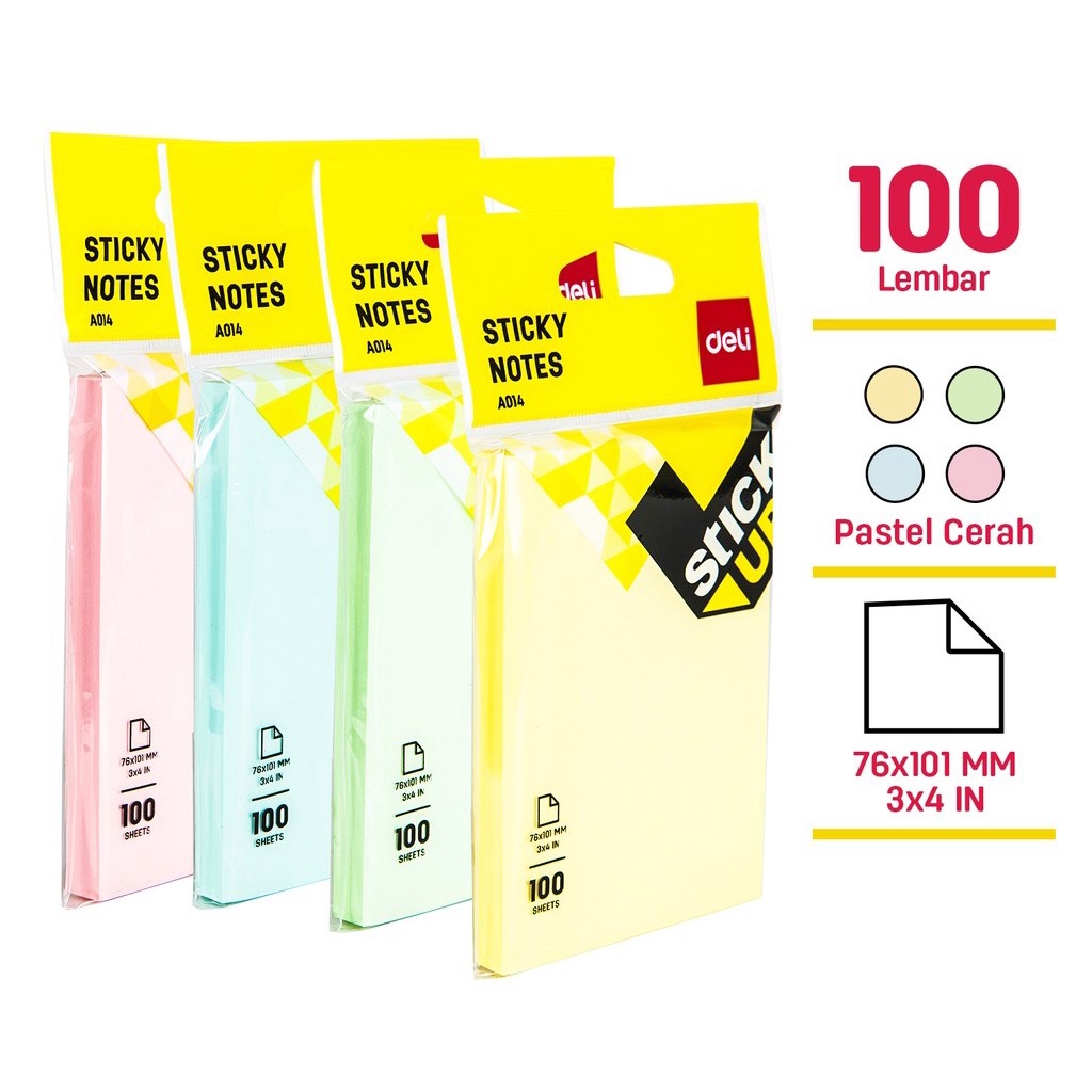 

STICKY NOTES MEMO TEMPEL 75 X 100 ISI 100 LBR DELI WARNA SOFT COLOR