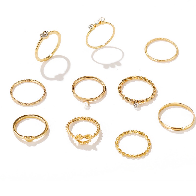 10Pcs/Set Sexy  Adjustable Women Rings Golden  Metal Geometric Ring