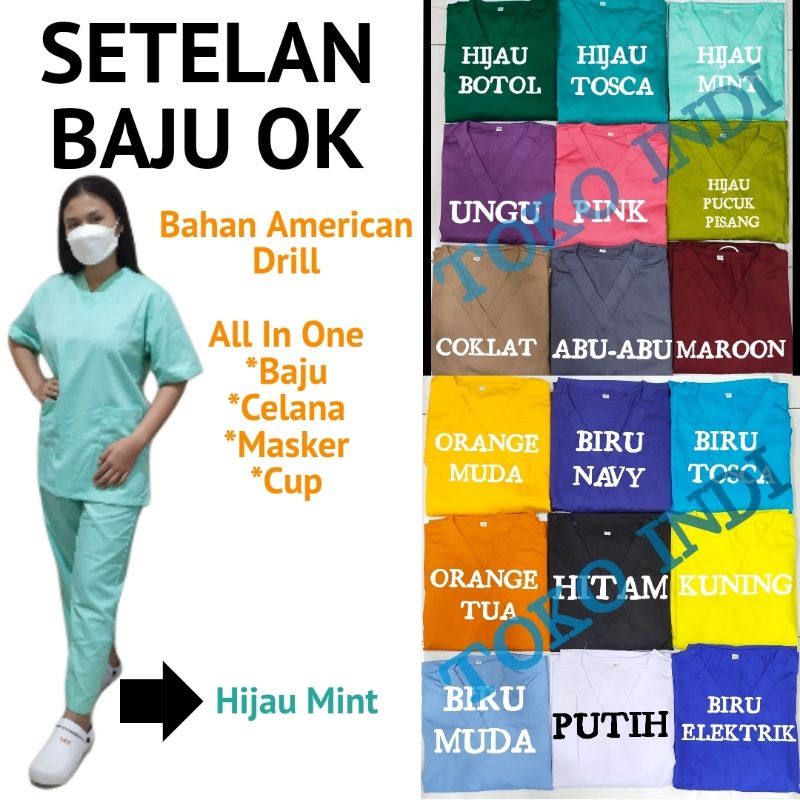 Baju OKA Lengan Pendek / Baju Jaga / Bahan American Drill / OK Bidan Perawat Dokter