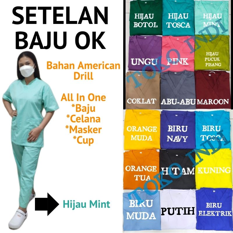 Baju OKA Lengan Pendek / Baju Jaga / Bahan American Drill / OK Bidan Perawat Dokter bisa Bordir