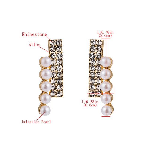 LRC Anting Tusuk Fashion Left And Right Double Half Diamond And Half Pearl Earrings D86642