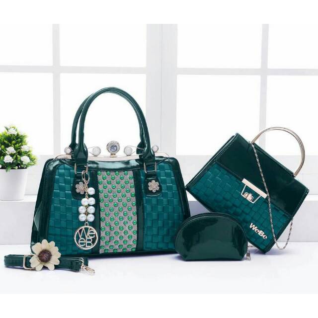 Webe Behel Swarovski 3308# set 3in1 Tas Import Murah